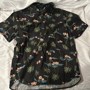 Denim & Flower Black and Green Casual Button Down Shirt